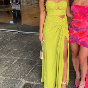 Elegant Lime Green Ruched Dress